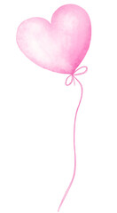 heart-shaped balloons on a rope with a bow, hand-drawn watercolor