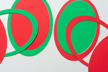 Christmas Red And Green Oval Shapes On Blank Paper