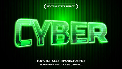 Cyber editable text effect template, Glowing green neon lettering futuristic style