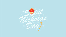 Saint Nicholas Day Greeting Flat Design On Subtle Blue Background Stock Vector