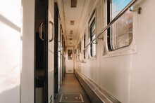Train Wagon Inside. Passenger Train Interior. Comfortable Sleeping Train Compartments