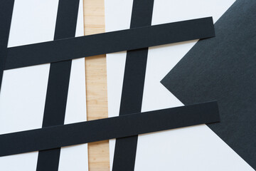 Sticker - black and white paper background with stripes on wood