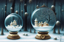 Two Old Snowglobes Settled In A Strange Forest