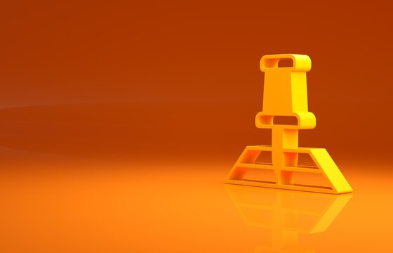 Yellow Folded map with location marker icon isolated on orange background. Minimalism concept. 3d illustration 3D render
