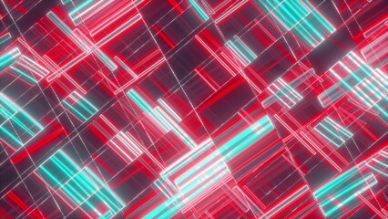 Poster - Random neon lines. Computer generated 3d render