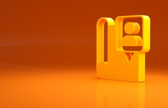 Yellow Folded map with location marker icon isolated on orange background. Minimalism concept. 3d illustration 3D render