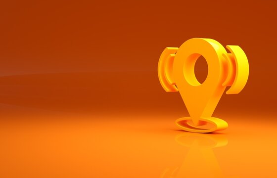 Yellow Map pin icon isolated on orange background. Navigation, pointer, location, map, gps, direction, search concept. Minimalism concept. 3d illustration 3D render