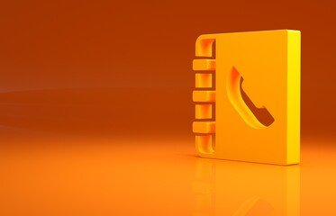 Poster - Yellow Phone book icon isolated on orange background. Address book. Telephone directory. Minimalism concept. 3d illustration 3D render