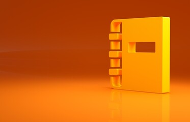 Poster - Yellow Notebook icon isolated on orange background. Spiral notepad icon. School notebook. Writing pad. Diary for school. Minimalism concept. 3d illustration 3D render