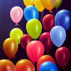 Colorful Ballons Floating Upward On A Dark Blue Background | Celebrations and Holidays | Created Using Midjourney and Photoshop