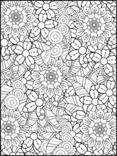 Vector Coloring Book For Adult And Meditation. Decorative Mandala Summer Flowers, Flower Coloring Book Page, Adult Coloring Book Page For Amazon. 