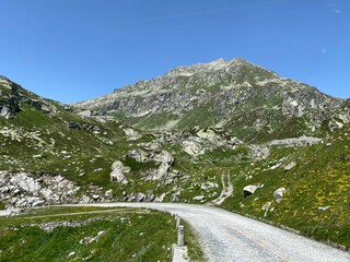 The Monte Prosa peak (2737 m) in the massif of the Swiss Alps and in the area of the mountain St. Gotthard Pass (Gotthardpass), Airolo - Canton of Ticino (Tessin), Switzerland (Schweiz)