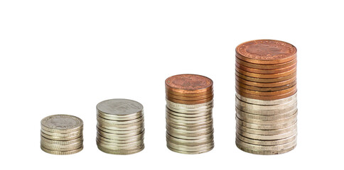 stacks of coins isolated and save as to PNG file