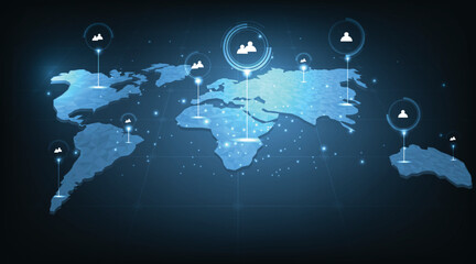 Leinwandbilder - Communication and Global high speed wireless internet wifi connection concept.Social network communication and Network connections with on a futuristic dark blue background.