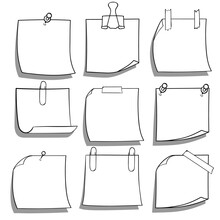 Collection Of Various Note Papers. Hand Drawn Doodle Notepaper For Messages Set. Illustration On A Transparent Background