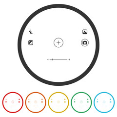 Wall Mural - Camera viewfinder frame. Set icons in color circle buttons