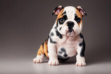 Picture Of Cute Baby Bulldog Puppy Dog Sitting In Studio