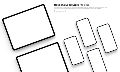 Fototapete - Tablet Computer and Smartphone Mockup With Space for Text. Blank Concept for Mobile App Design, Isolated on White Background. Vector Illustration