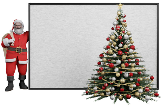 Wall Mural -  - PNG. Trasparente. Illustrazione 3D. Natale. Babbo Natale, e decorazione natalizia. Spazio per testo per auguri, pubblicità, regali, di Natale e di capodanno..