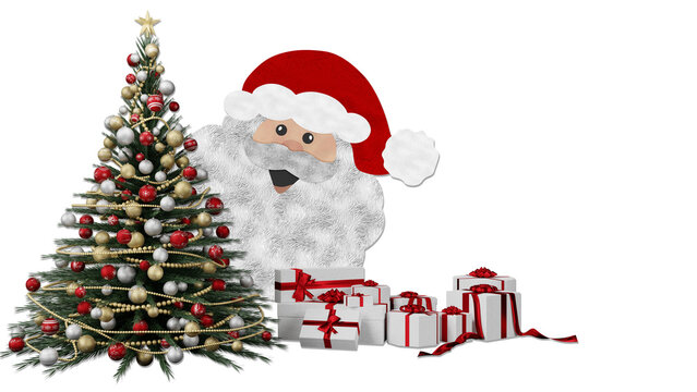 Wall Mural -  - PNG. Trasparente. Illustrazione 3D. Natale. Babbo Natale, e decorazione natalizia. Spazio per testo per auguri, pubblicità, regali, di Natale e di capodanno.