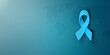 Light blue awareness ribbon on dark blue with world map background for symbolic of prostate cancer, thyroid disease, Stevens Johnson syndrome and addiction recovery, 3D rendering