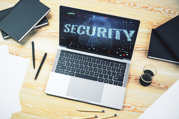 Poster - Cyber security creative concept on modern laptop monitor. 3D Rendering
