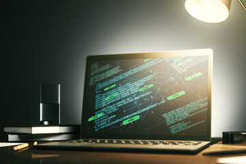 Aufkleber - Abstract creative coding concept on modern laptop screen. 3D Rendering