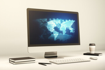 Aufkleber - Abstract creative world map on modern laptop screen, international trading concept. 3D Rendering