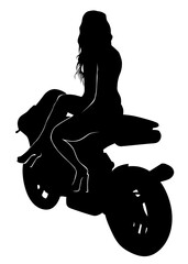 Poster - Old big bike and beautiful woman white background