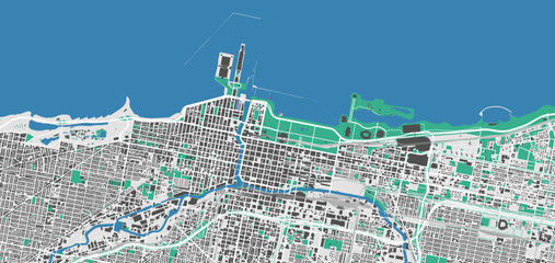 Wall Mural - Chicago map. Detailed map of Chicago city administrative area. Cityscape urban panorama. Outline map with buildings, water, forest.