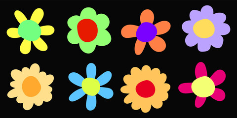 Poster - Set of vector colored abstract hand drawn flowers. Color flower scribble.