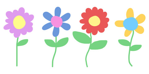 Poster - Set of vector colored abstract hand drawn flowers. Color flower scribble.