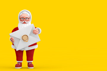 Poster - Cartoon Cheerful Santa Claus Granpa with White Blank Envelope. 3d Rendering