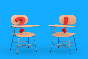 Aufkleber -  Wooden Lecture School or College Desk Table with Chairs and Question and  Exclamation Marks. 3d Rendering