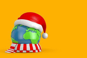 Aufkleber - Earth Globe with Red Santa Hat and Scarf. 3d Rendering