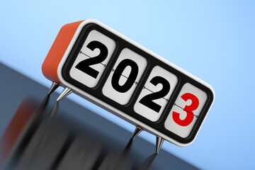 Aufkleber - Retro Flip Clock with 2023 New Year Sign. 3d Rendering