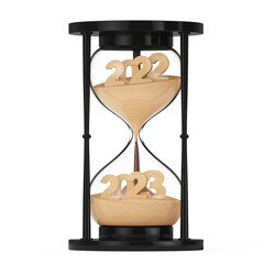Aufkleber - New 2023 Year Concept. Sand Falling in Hourglass Taking the Shape from 2022 to 2023 year. 3d Rendering