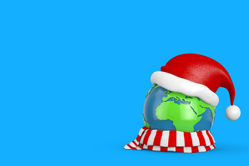 Aufkleber - Earth Globe with Red Santa Hat and Scarf. 3d Rendering