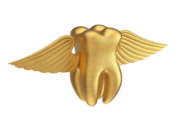 Poster - Golden Tooth with Angel Wings. 3d Rendering