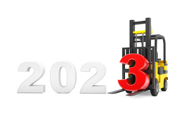 Aufkleber - Forklift Truck with 2023 New Year Sign. 3d Rendering