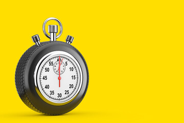 Poster - Speed Concept. Analog Stopwatch Framed Rubber Wheel Tires. 3d Rendering