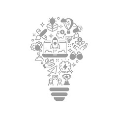 Sticker - Start up icons in lightbulb line vector template. Business startup icon set in light bulb.