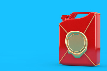 Poster - Red Metal Jerrycan with Golden Wax Seal with Free Space for Your Design. 3d Rendering