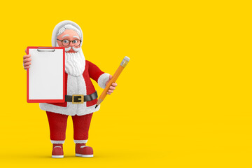 Aufkleber - Cartoon Cheerful Santa Claus Granpa with Red Plastic Clipboard, Paper and Pencil. 3d Rendering