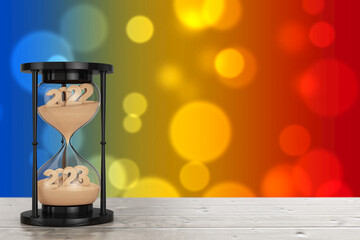 Aufkleber - New 2023 Year Concept. Sand Falling in Hourglass Taking the Shape from 2022 to 2023 year. 3d Rendering