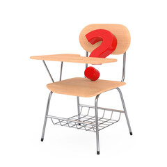 Aufkleber - Red Question Mark and Wooden Lecture School or College Desk Table with Chair. 3d Rendering