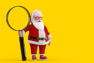 Poster - Cartoon Cheerful Santa Claus Granpa with Magnifying Glass. 3d Rendering
