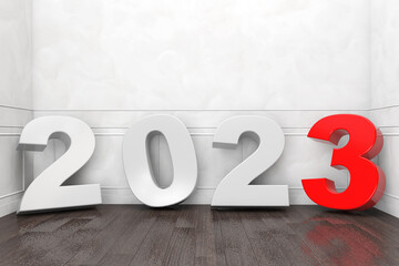 Poster - 2023 New Year Sign in Empty Room. 3d Rendering