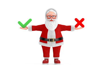 Aufkleber - Cartoon Cheerful Santa Claus Granpa with Red Cross and Green Check Mark, Confirm or Deny, Yes or No Icon Sign. 3d Rendering