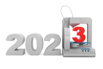 Aufkleber - Modern Home 3d printer print New 2023 Year Sign. 3d Rendering